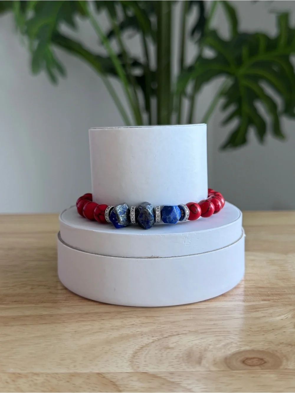 Red Coral & Lapis Lazuli Natural Stone Stretch Bracelet | Ryze Party